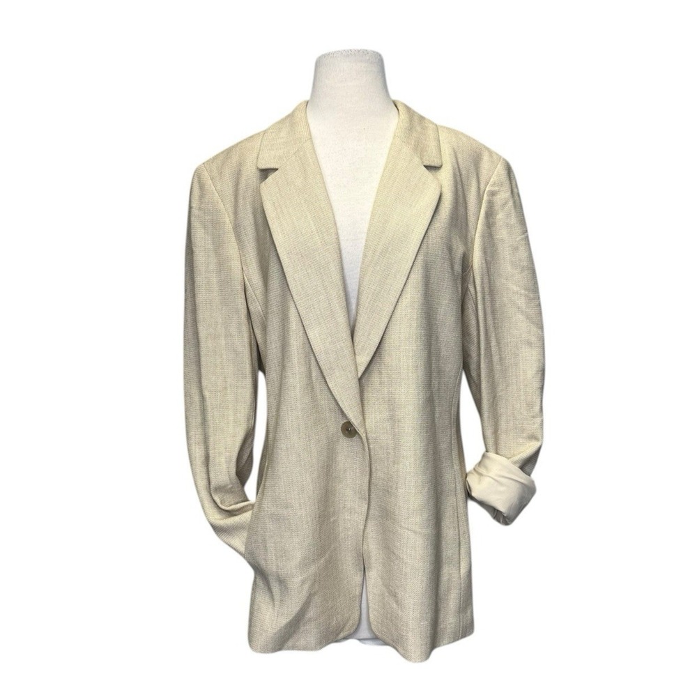 Vtg Dana Buchman Textured Blazer sz‎ 14 Wool Blend Oversized Boxy Basketweave